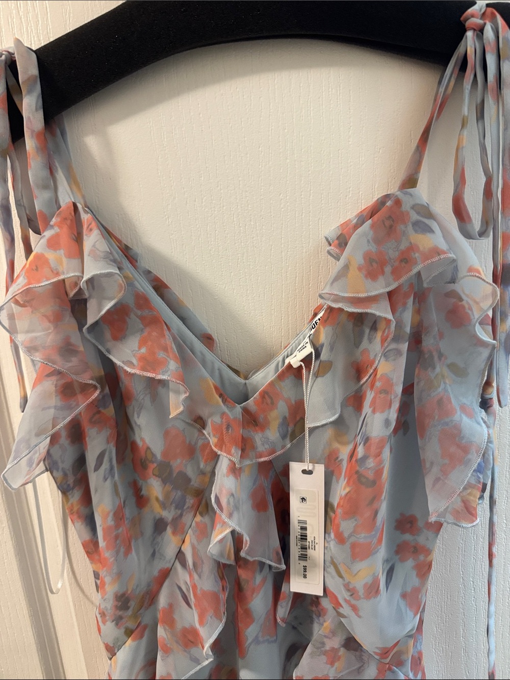 Steve Madden Floral Ruffle Maxi Dress in Light Blue and Coral XL - Picture 5 of 13